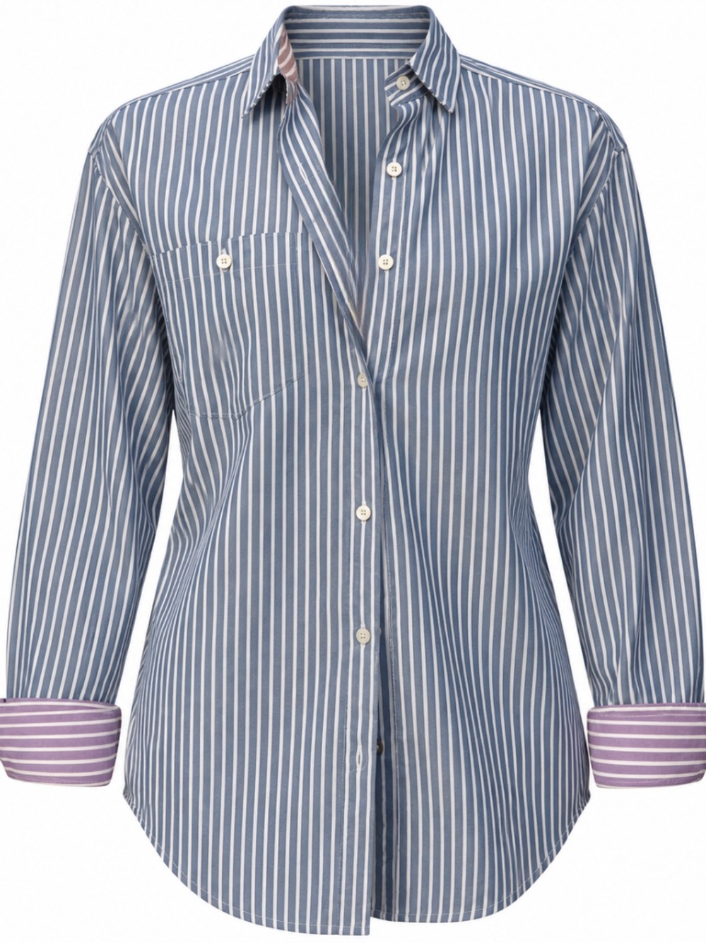 Vintage Men’s Lacoste Blue White Purple Pinstripe Button Down Shirt Size Medium